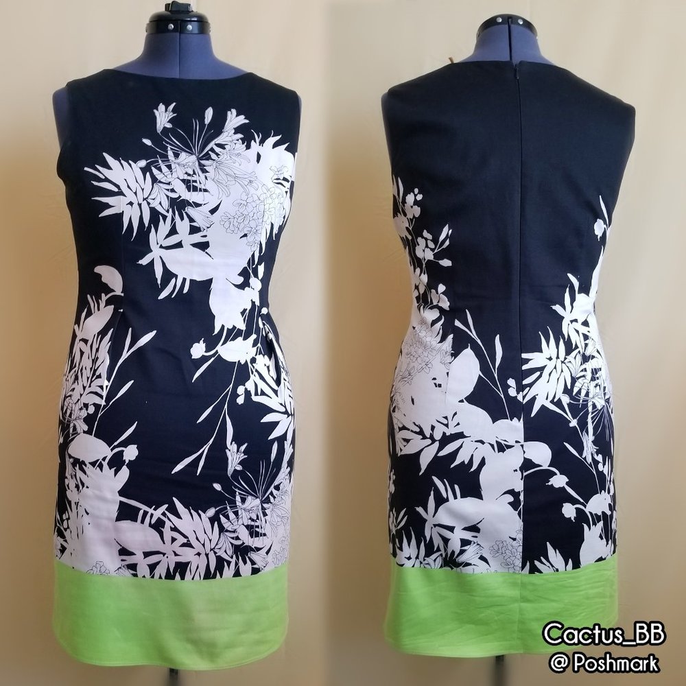 Tahari Floral Print Contrast Hem Fit-And-Flare Dress, Margarita